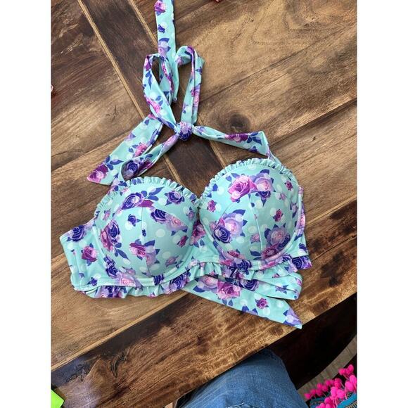 Hot Topic Women's Blue Underwire Padded Halter Balconette Bikini Top Size Large - Picture 3 of 6